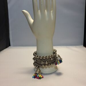 Silver and Multicolor Beaded Bracelet Set